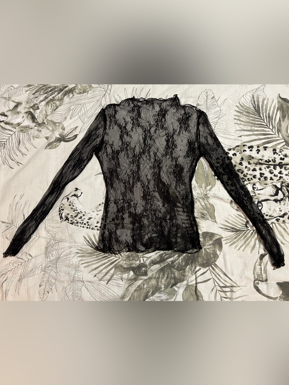 High Neck Floral Print Mesh Long Sleeve Top - Picture 2 of 4